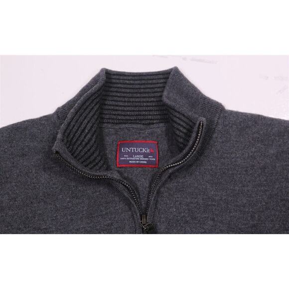 Untuckit Gray Merino Wool 1/4 Zip Pullover Sweater Men's Small - Picture 4 of 6
